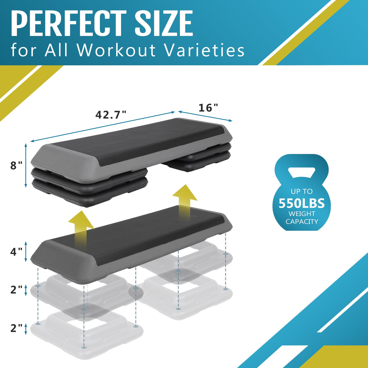 43 inch Adjustable Aerobic Exercise Step Platform with 4 Risers D7317