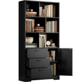 70.9-Inch Black Bookcase with Doors and 3 Drawers N7823