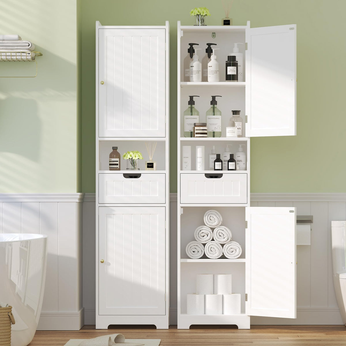 67" H Tall White Bathroom Storage Cabinet W3901