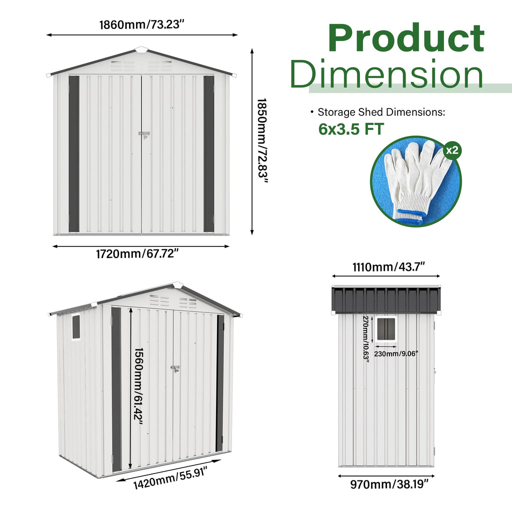 6x3.6FT Metal Outdoor Storage Shed with Lockable Door and Clear Window M343972