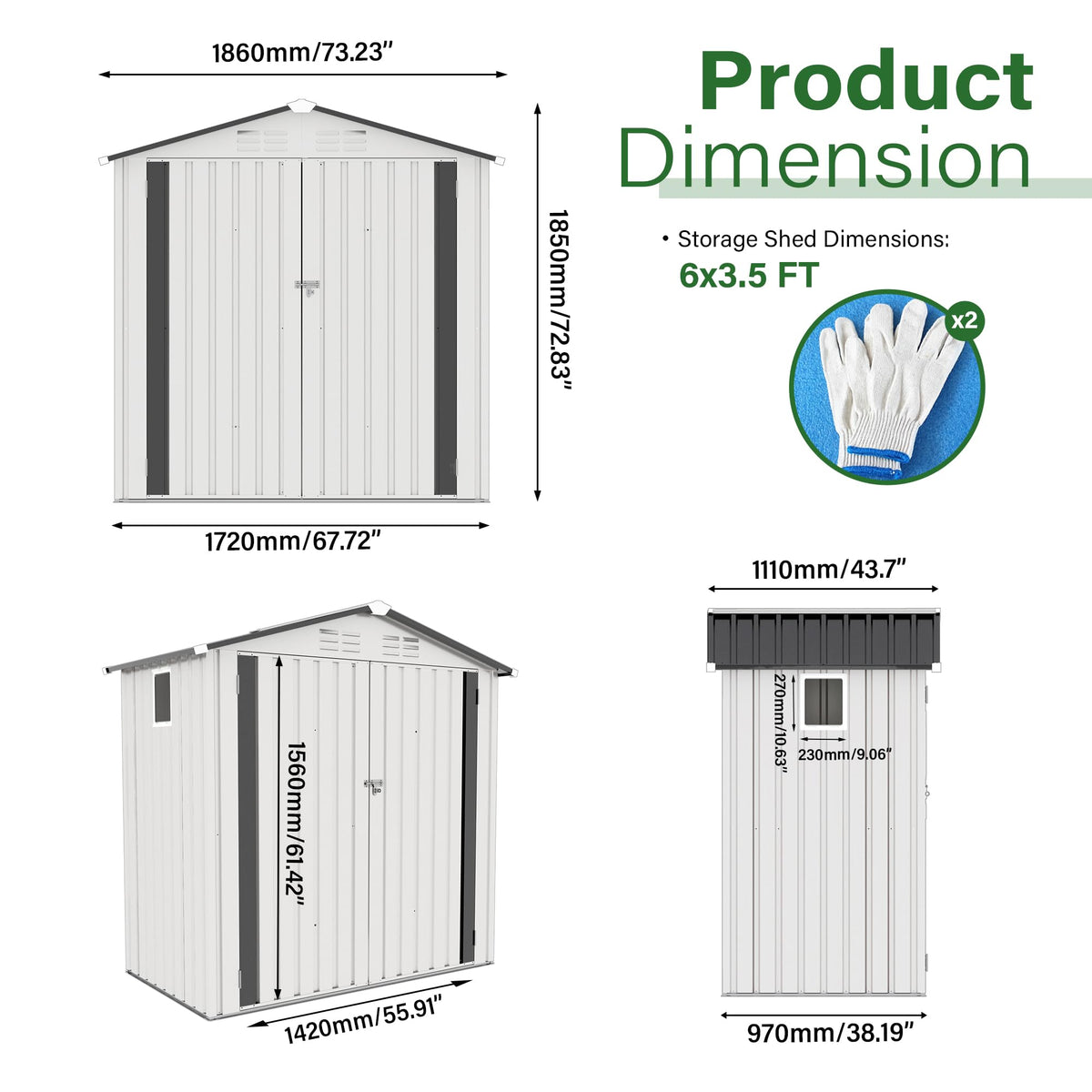 6x3.6FT Metal Outdoor Storage Shed with Lockable Door and Clear Window M343972
