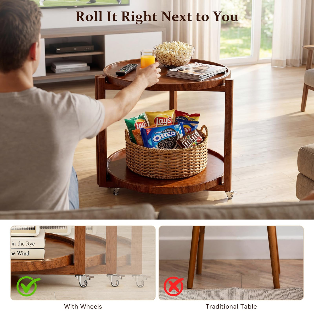 Rolling Side Table with Wheels O632429