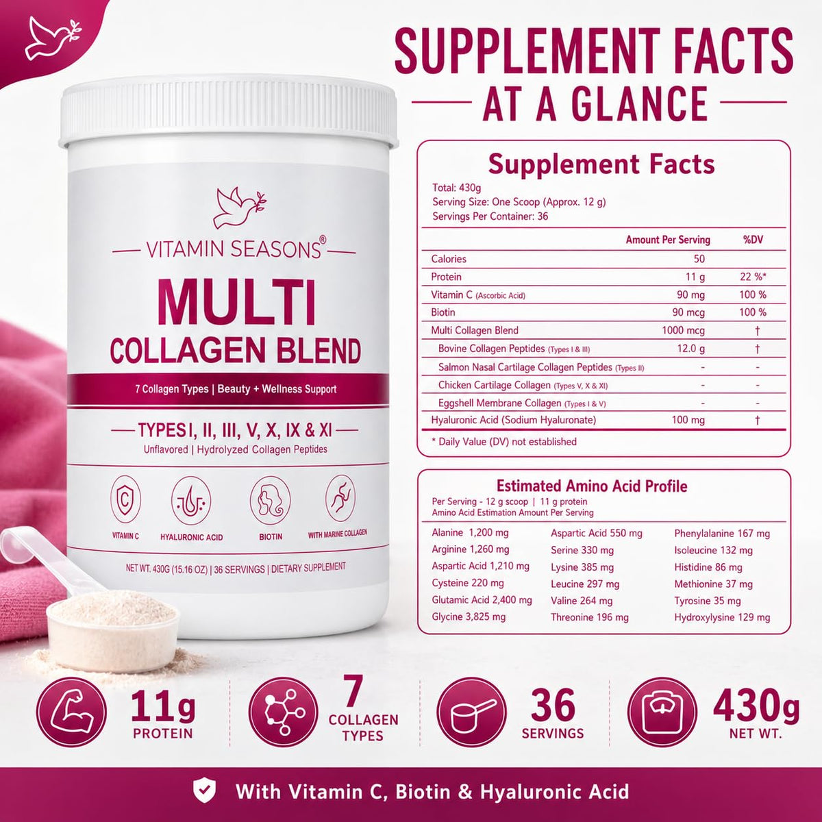 Unflavored Hydrolyzed Collagen Peptides Powder 15.16 oz T1590