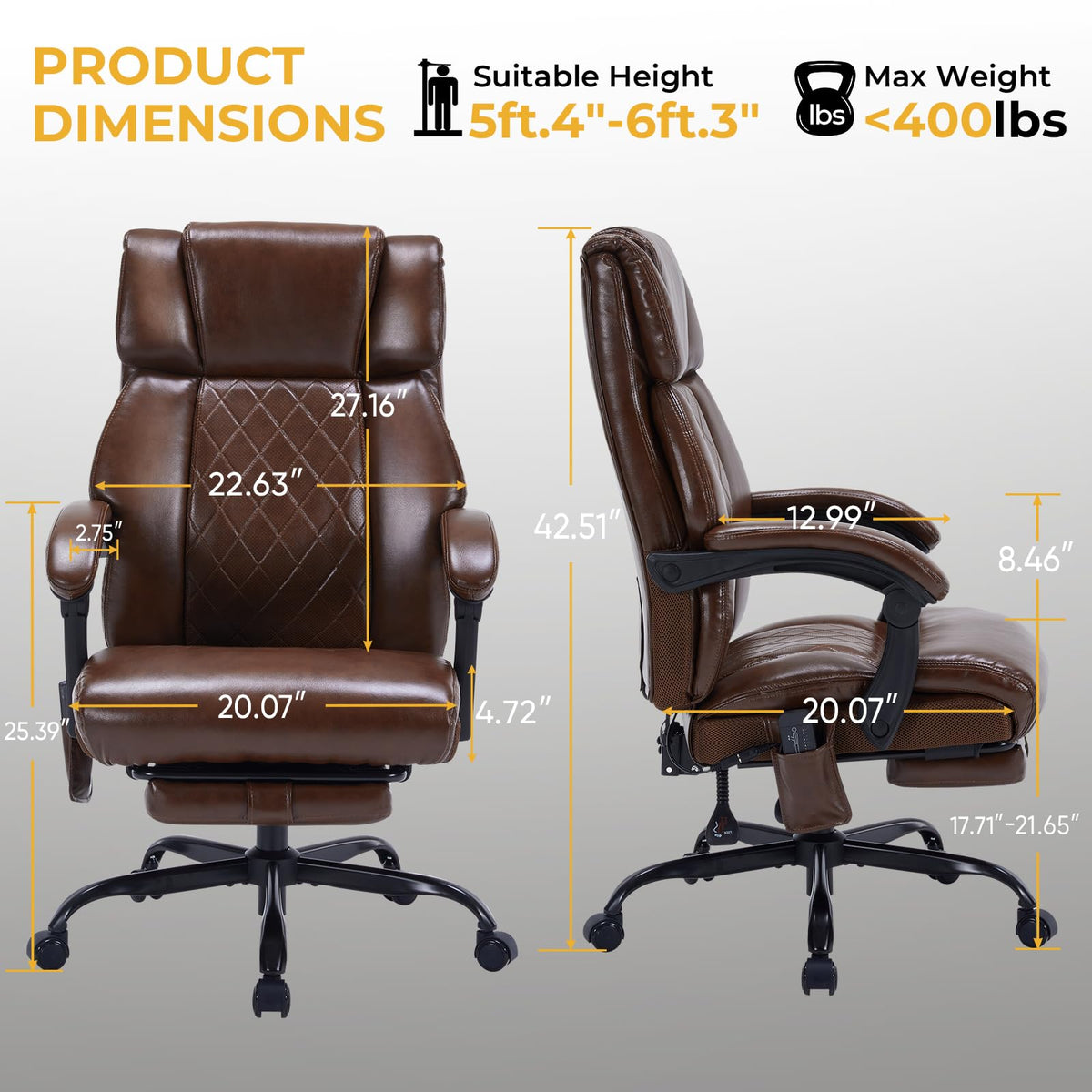 Brown Heated Massage Reclining Leather Office Chair with Foot Rest Z535