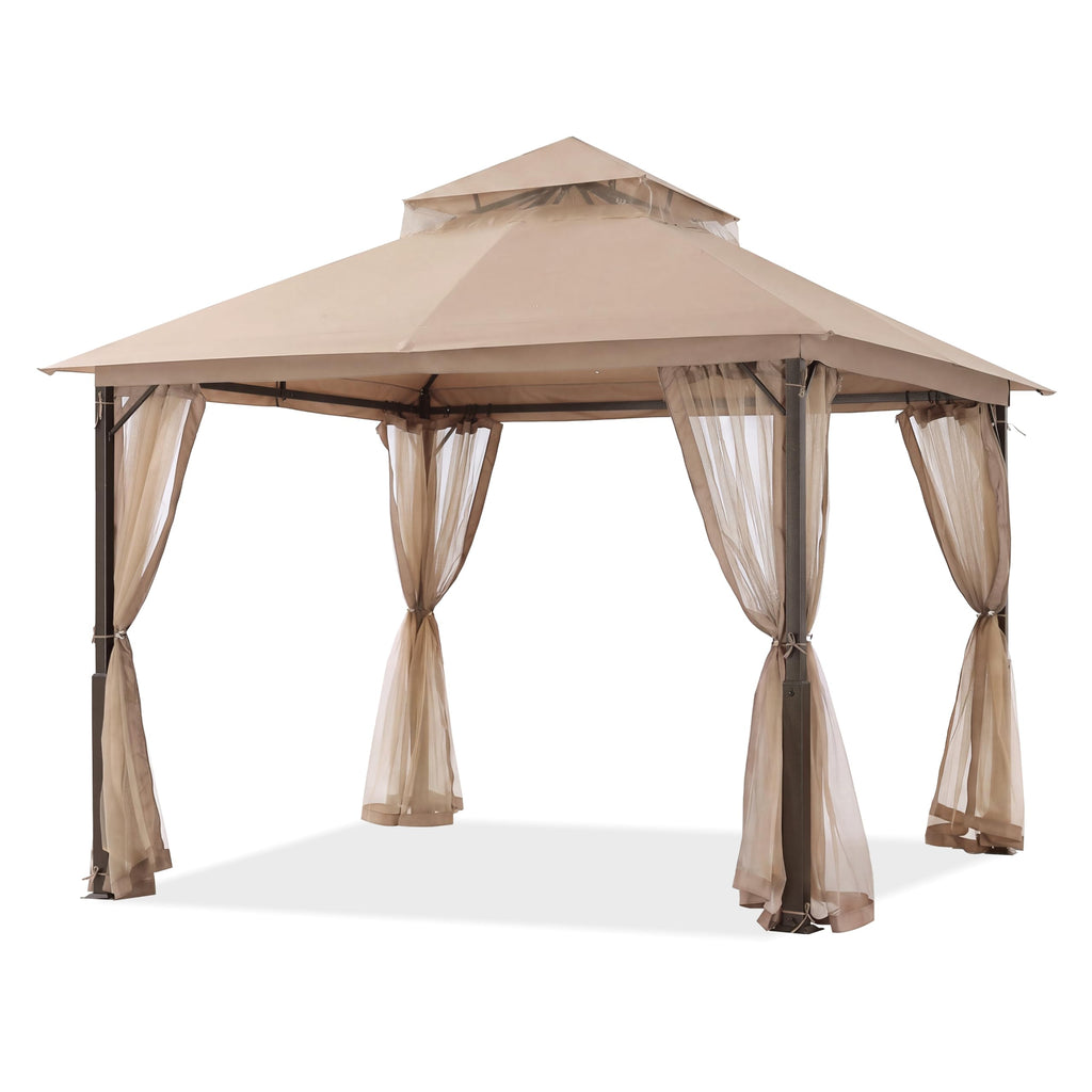 Khaki 9x9 Outdoor Patio Gazebo with Mosquito Netting X864