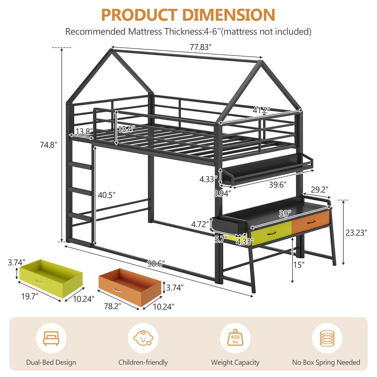 Twin Over Twin Bunk Bed with Desk and Drawers U853