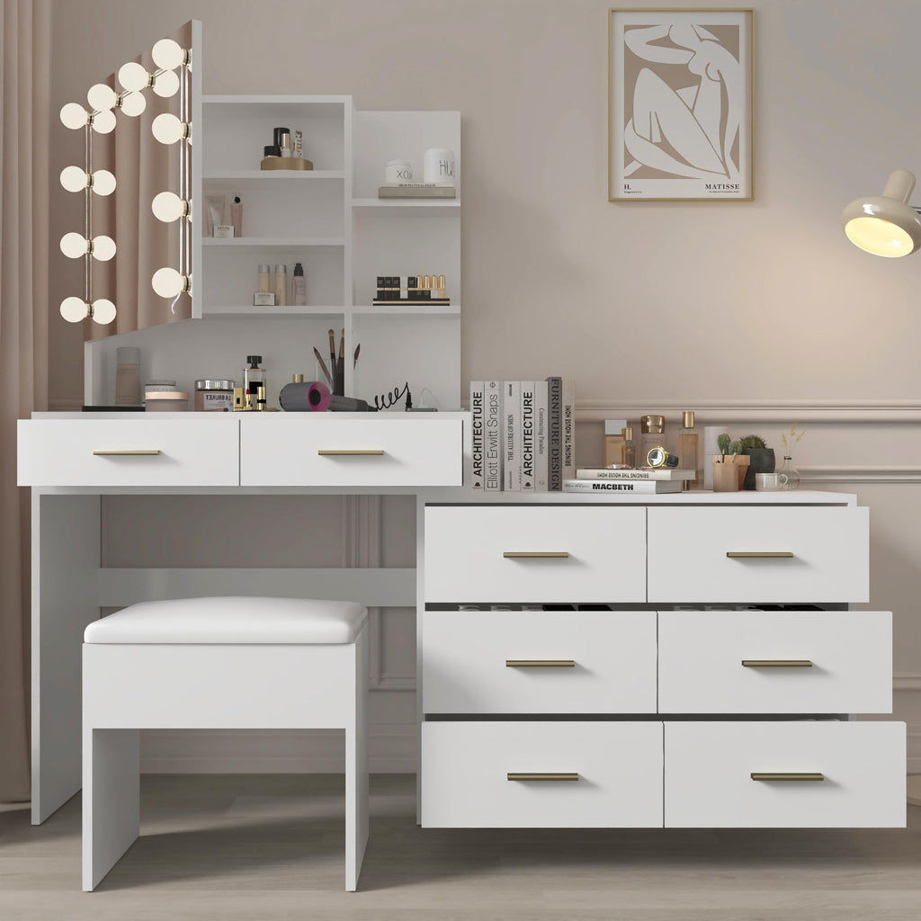 White Makeup Vanity Desk Set with 8 Drawers A976