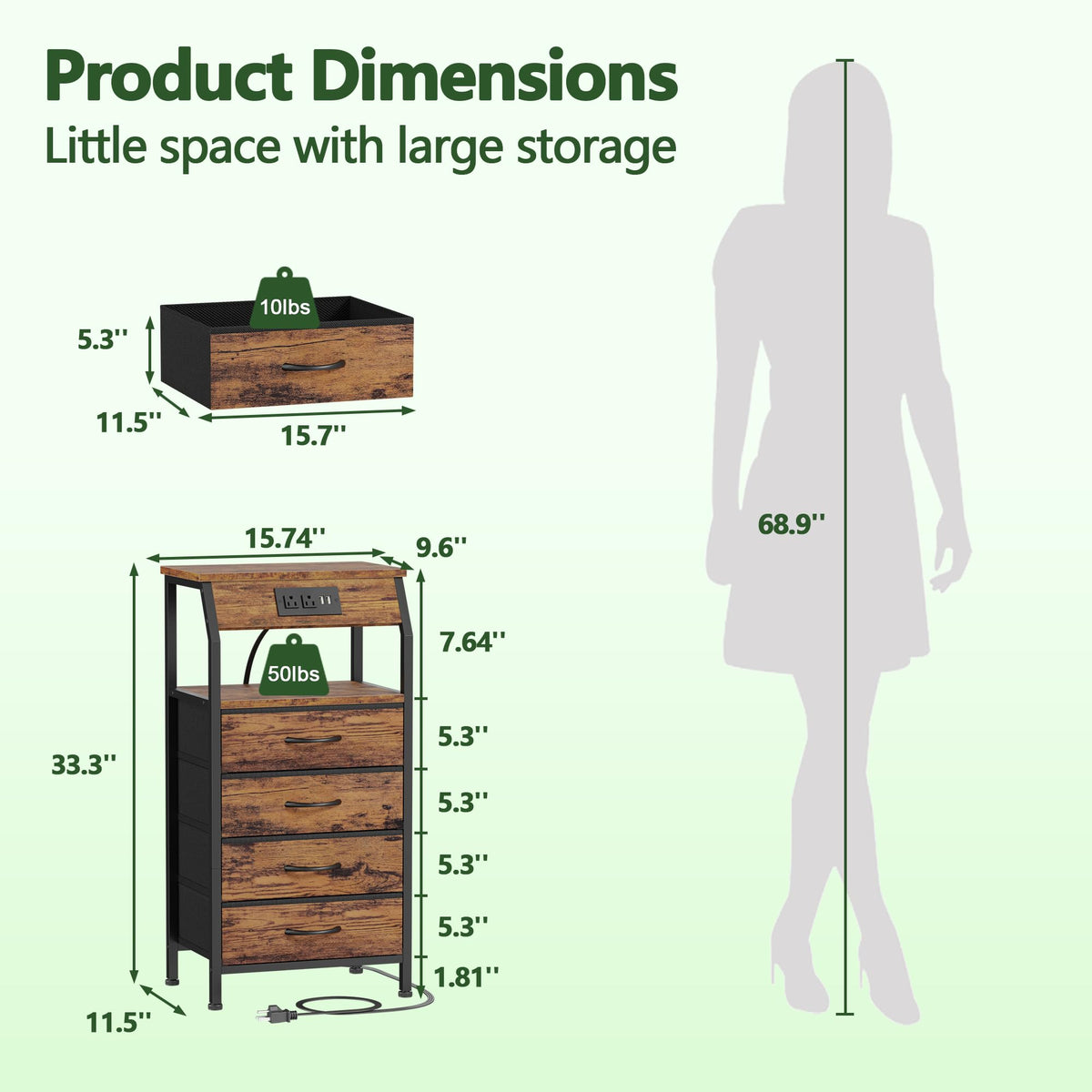 4 Drawer Night Stand with Charging Station D354774