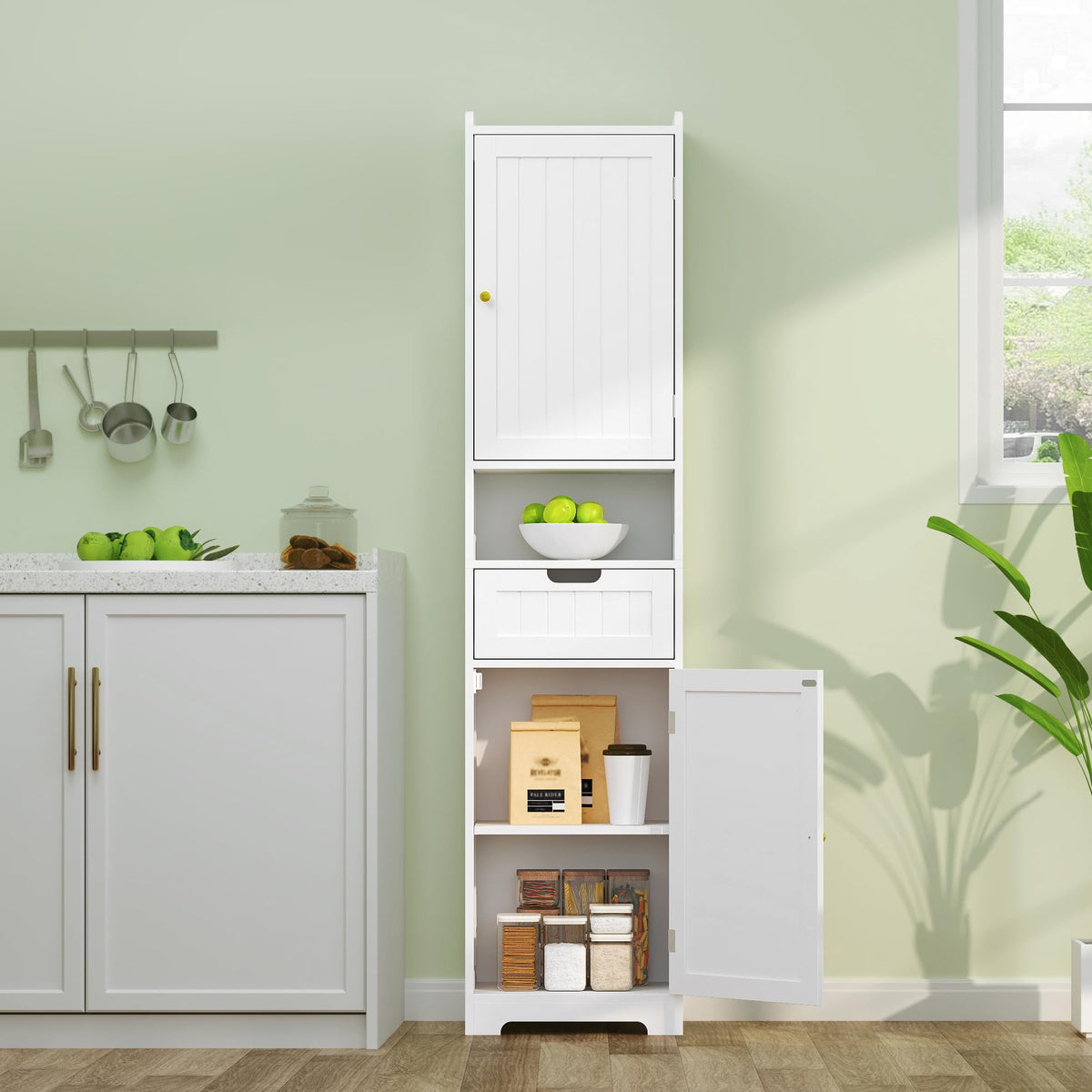 67" H Tall White Bathroom Storage Cabinet W3901
