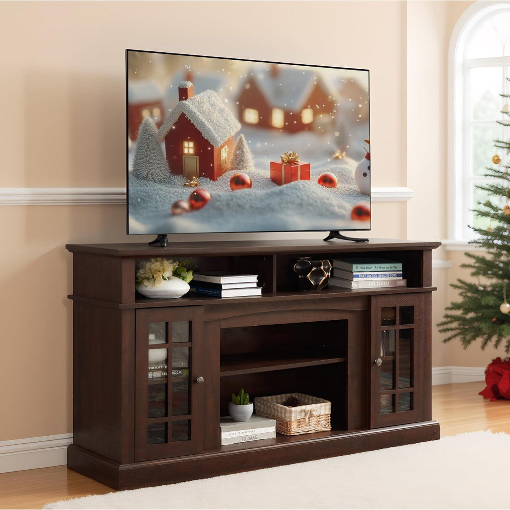 Espresso TV Stand with Glass Door and Open Shelves K399947