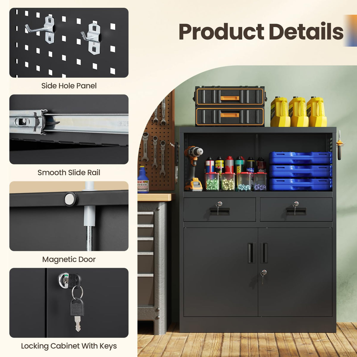 Metal Storage Cabinet with 2 Drawers and Locking Doors V21448