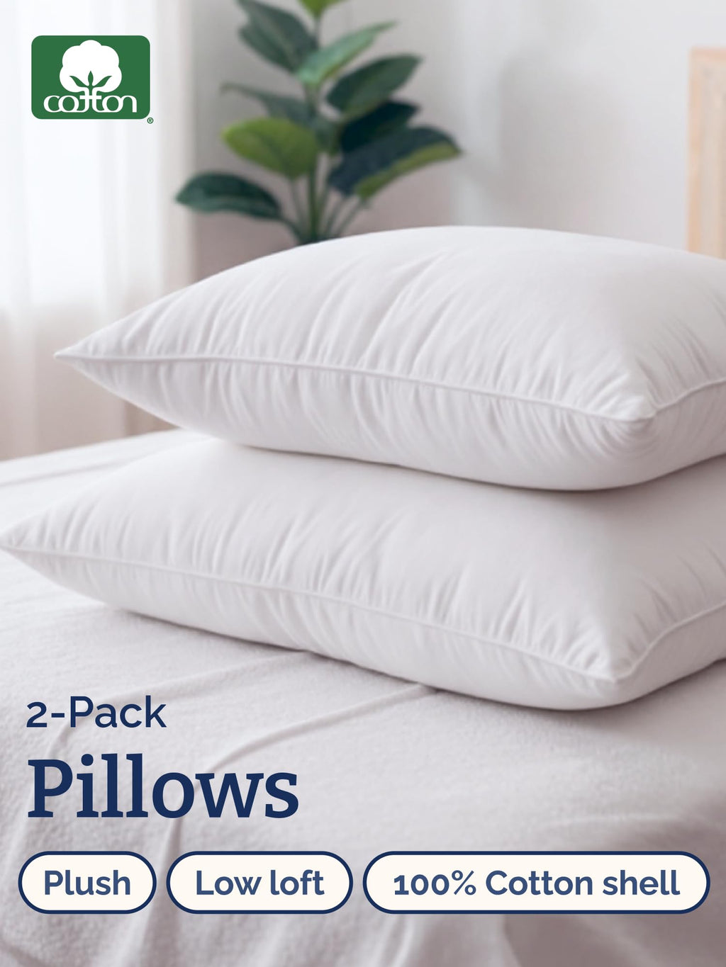100% Cotton King Size Bed Pillows Set of 2 White F805316