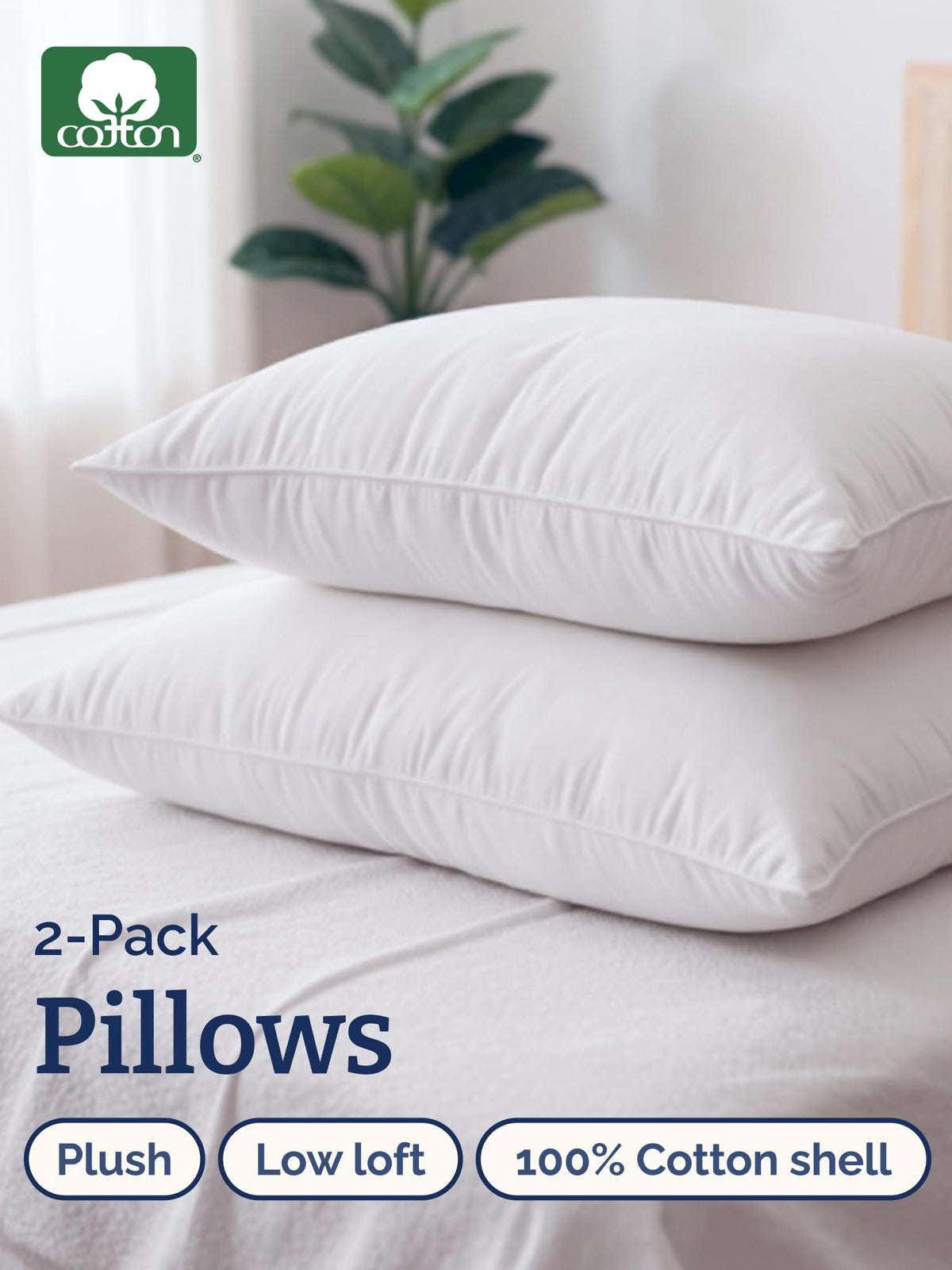 100% Cotton King Size Bed Pillows Set of 2 White F805316