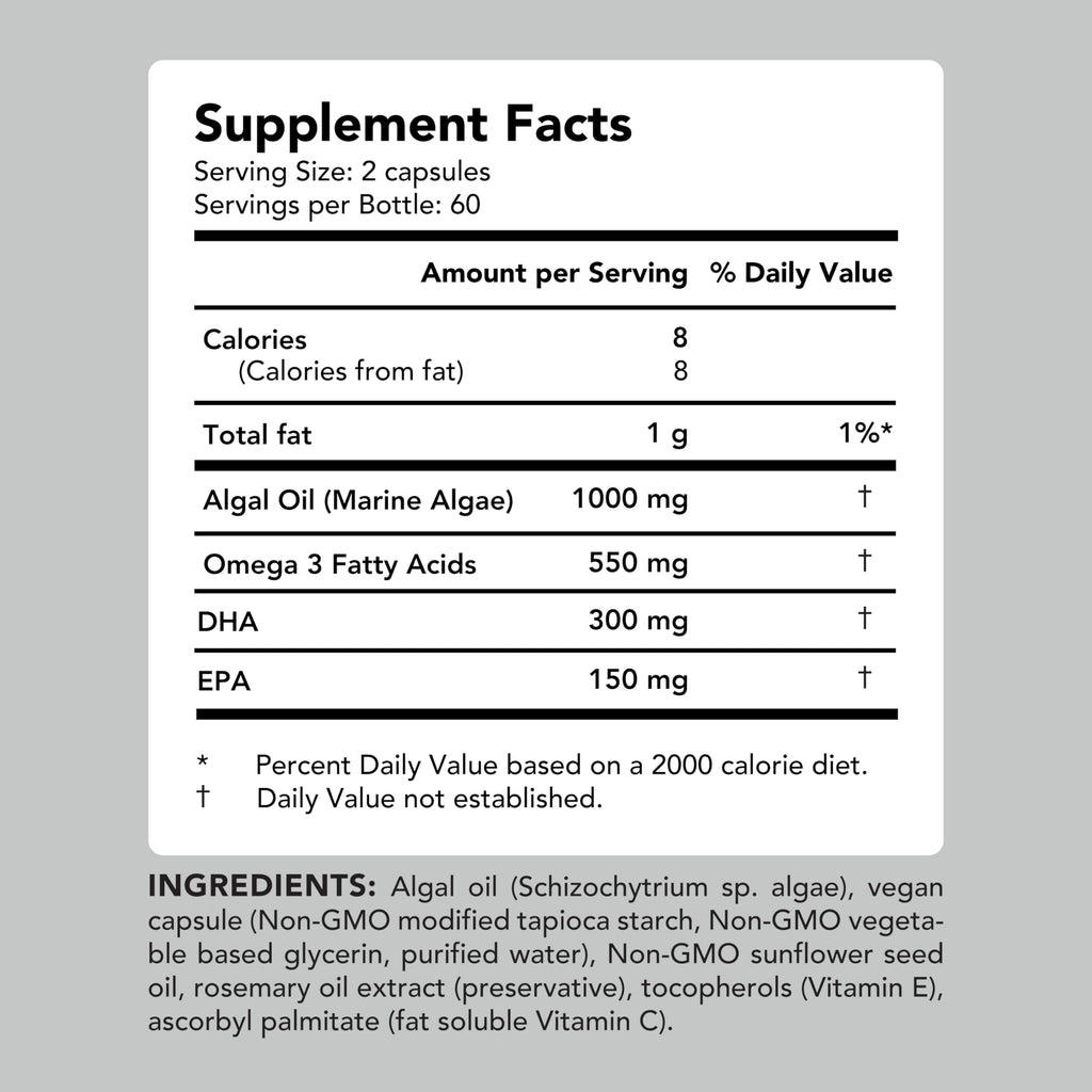 Vegan Omega-3 Algal Oil DHA EPA Softgels, 120ct V808145