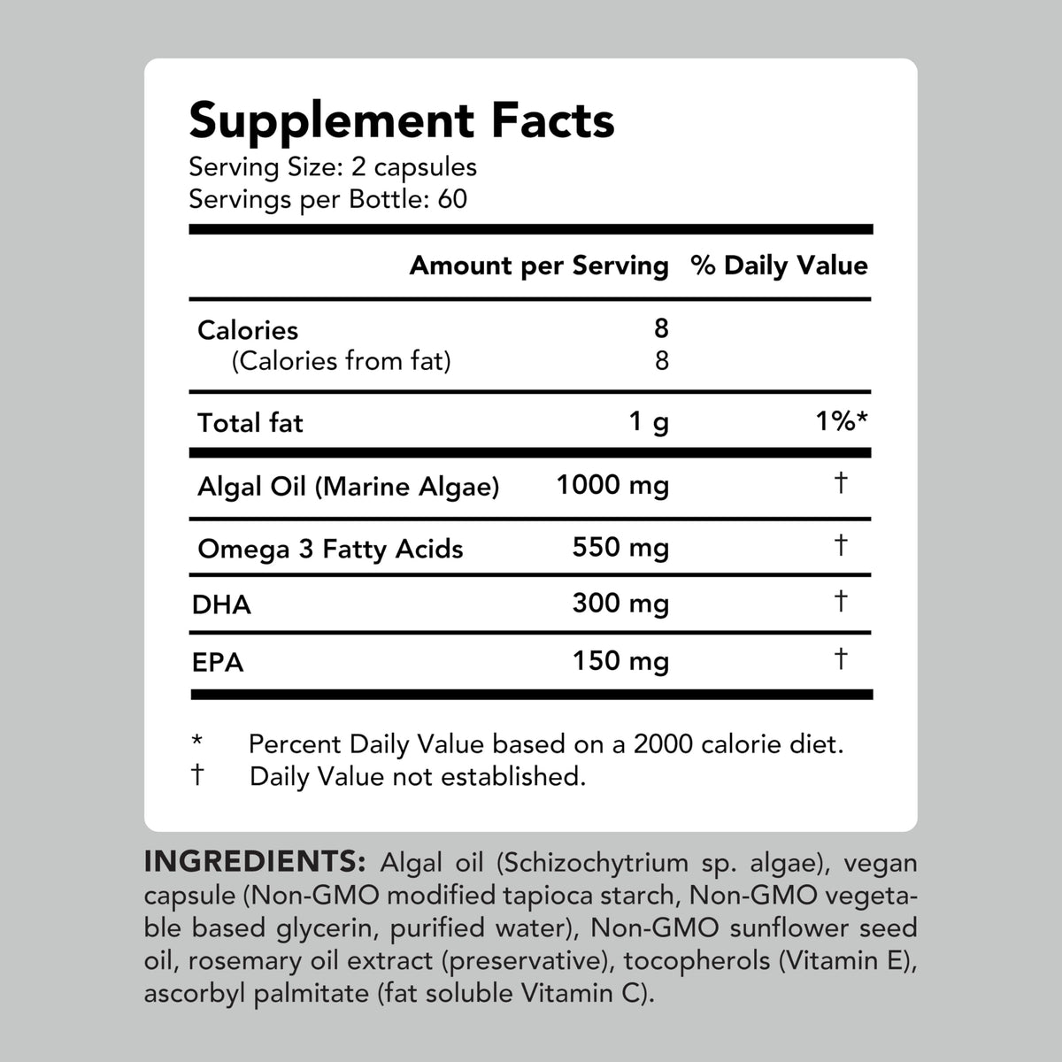 Vegan Omega-3 Algal Oil DHA EPA Softgels, 120ct V808145