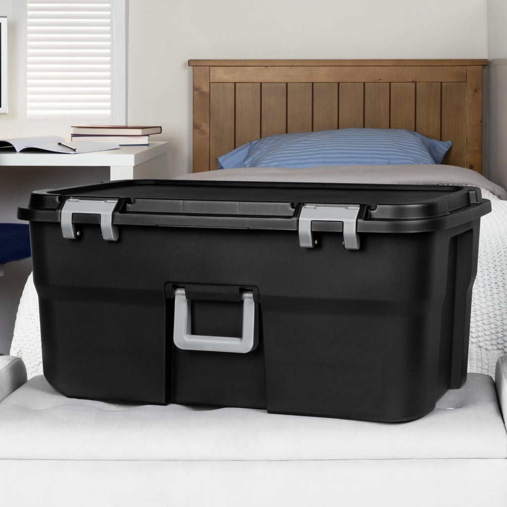 22 Gallon Black Lockable Rolling Storage Footlocker P18744