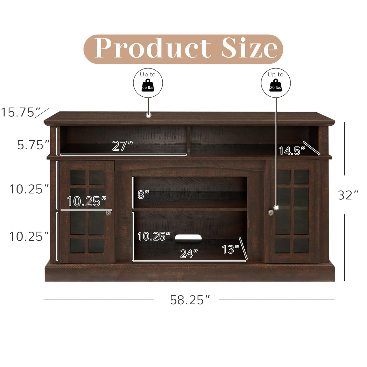 Espresso TV Stand with Glass Door and Open Shelves K399947