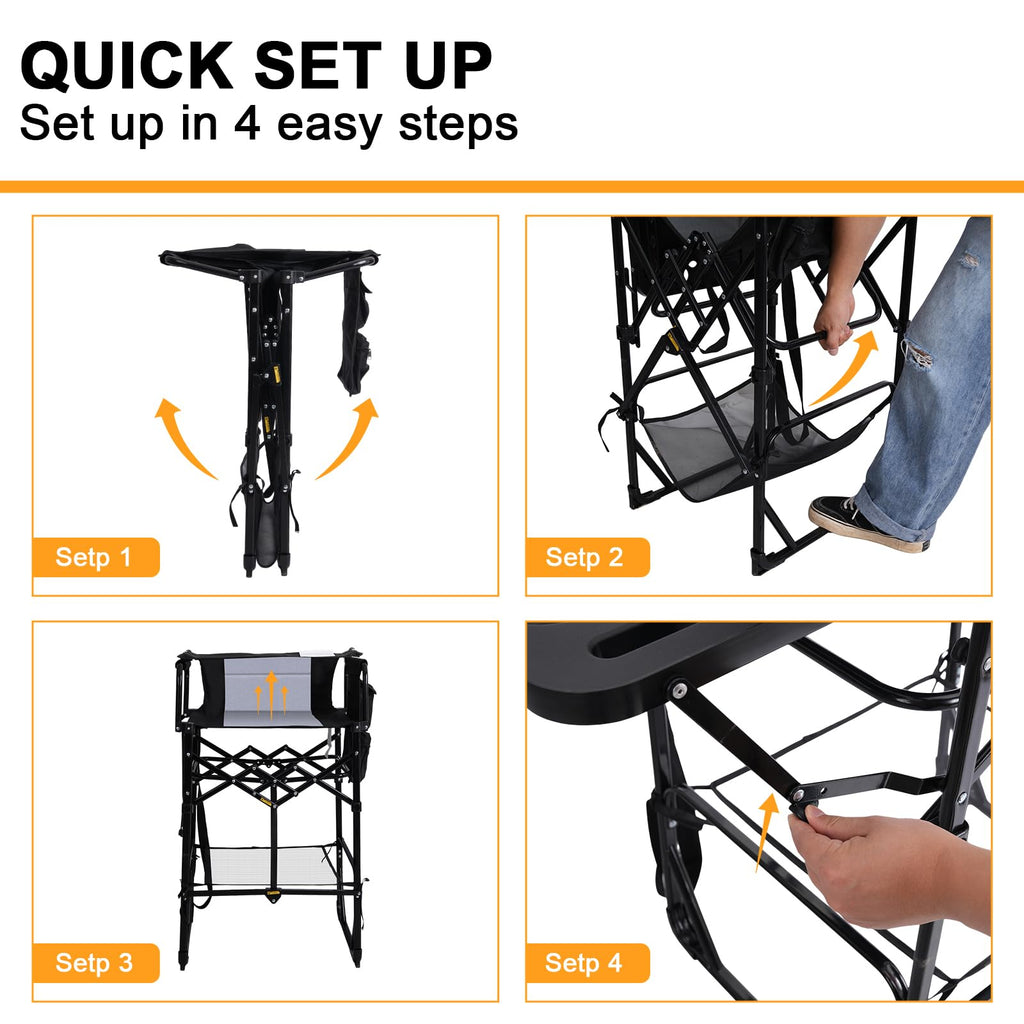 2 Pack Extra Tall Folding Camping Chair with Side Table N156