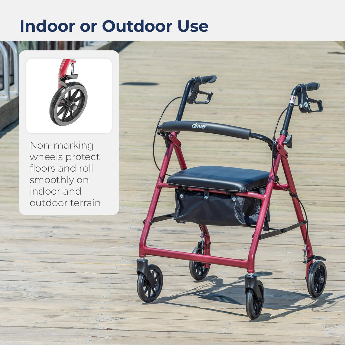 Red Aluminum Rollator Walker with Padded Seat and 6" Wheels Q689