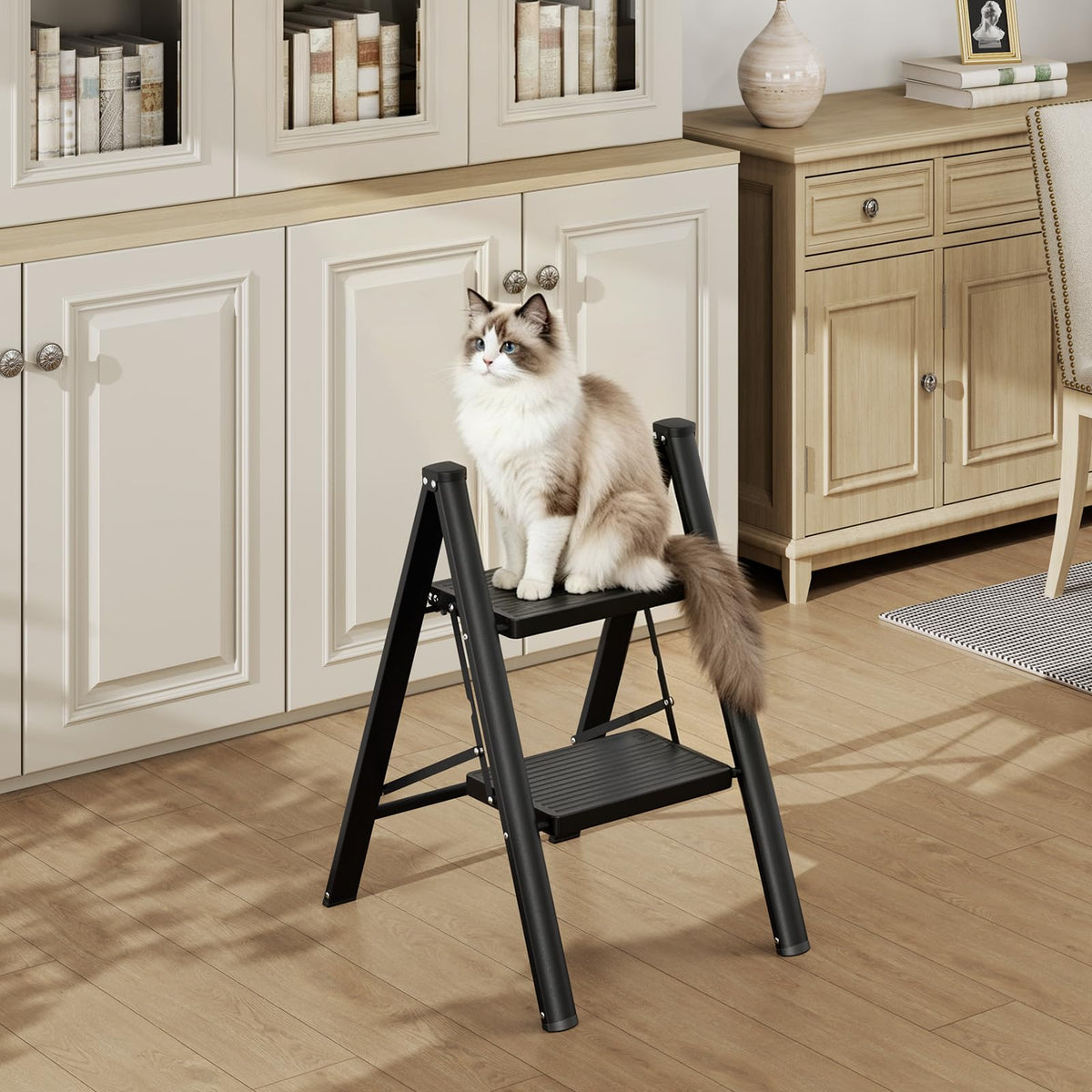 2 Step Folding Ladder with Non-Slip Wide Pedals and Safety Lock, Black G20166