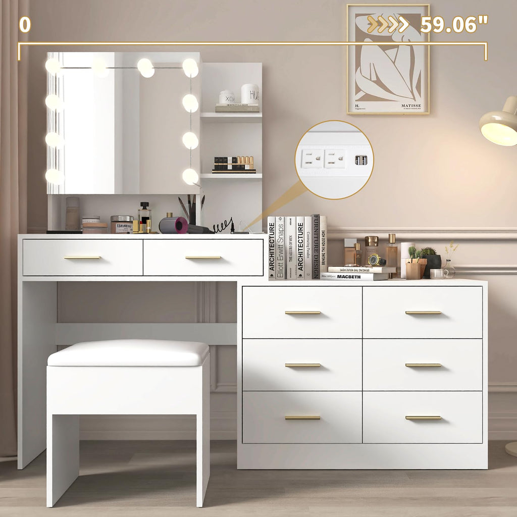 White Makeup Vanity Desk Set with 8 Drawers A976