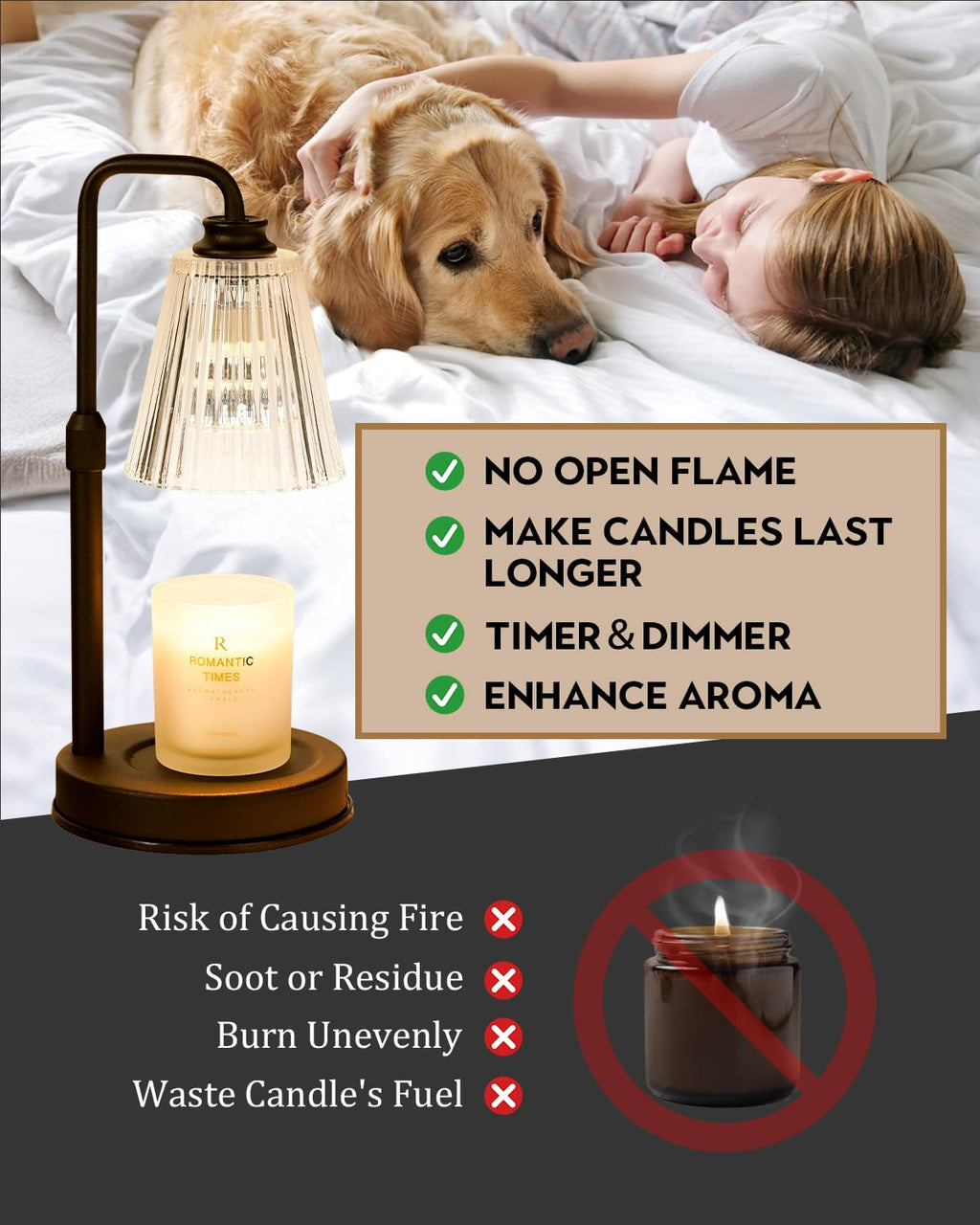 Black Dimmable Candle Warmer Lamp with Timer P8050