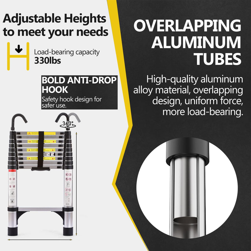 8.5 FT Aluminum Telescoping Ladder 330lbs A1289