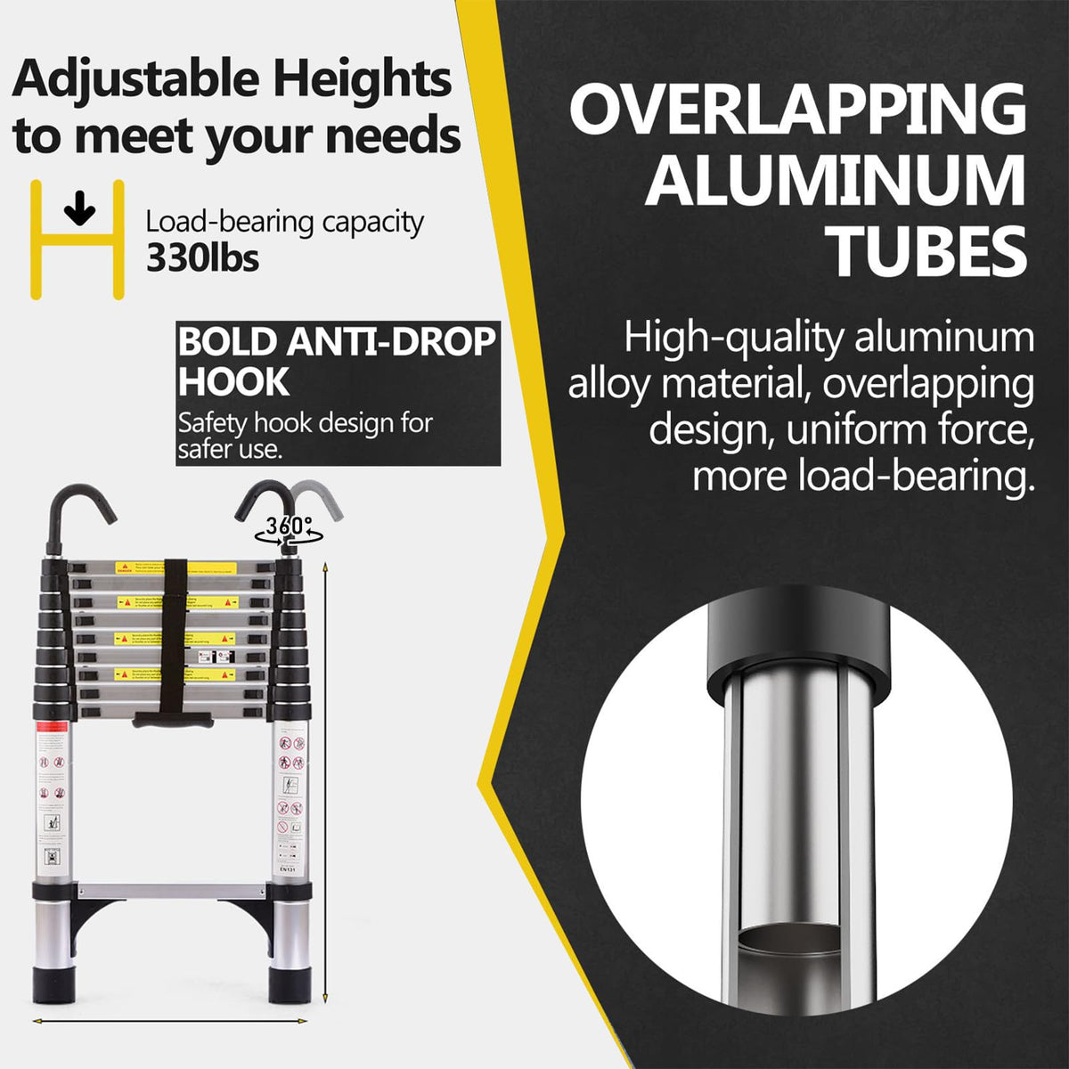 8.5 FT Aluminum Telescoping Ladder 330lbs A1289