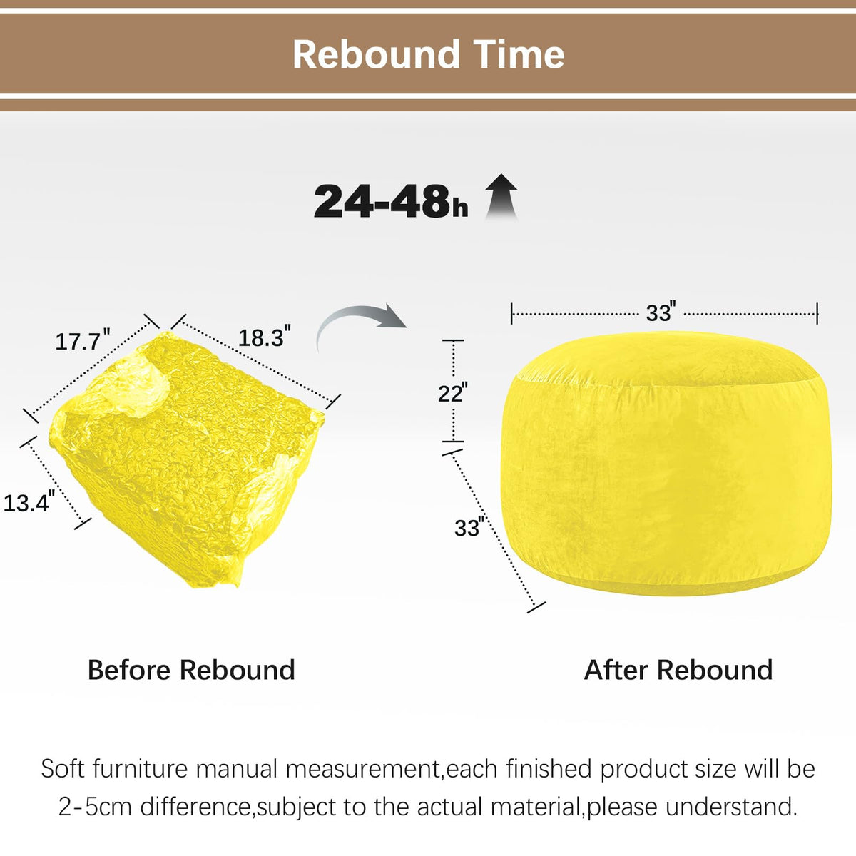 Yellow 3 ft Memory Foam Bean Bag Chair H453