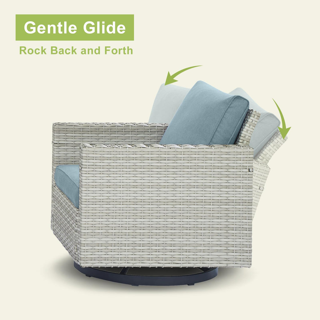 8 Piece Wicker Patio Conversation Set with Swivel Rocker Chairs C4844