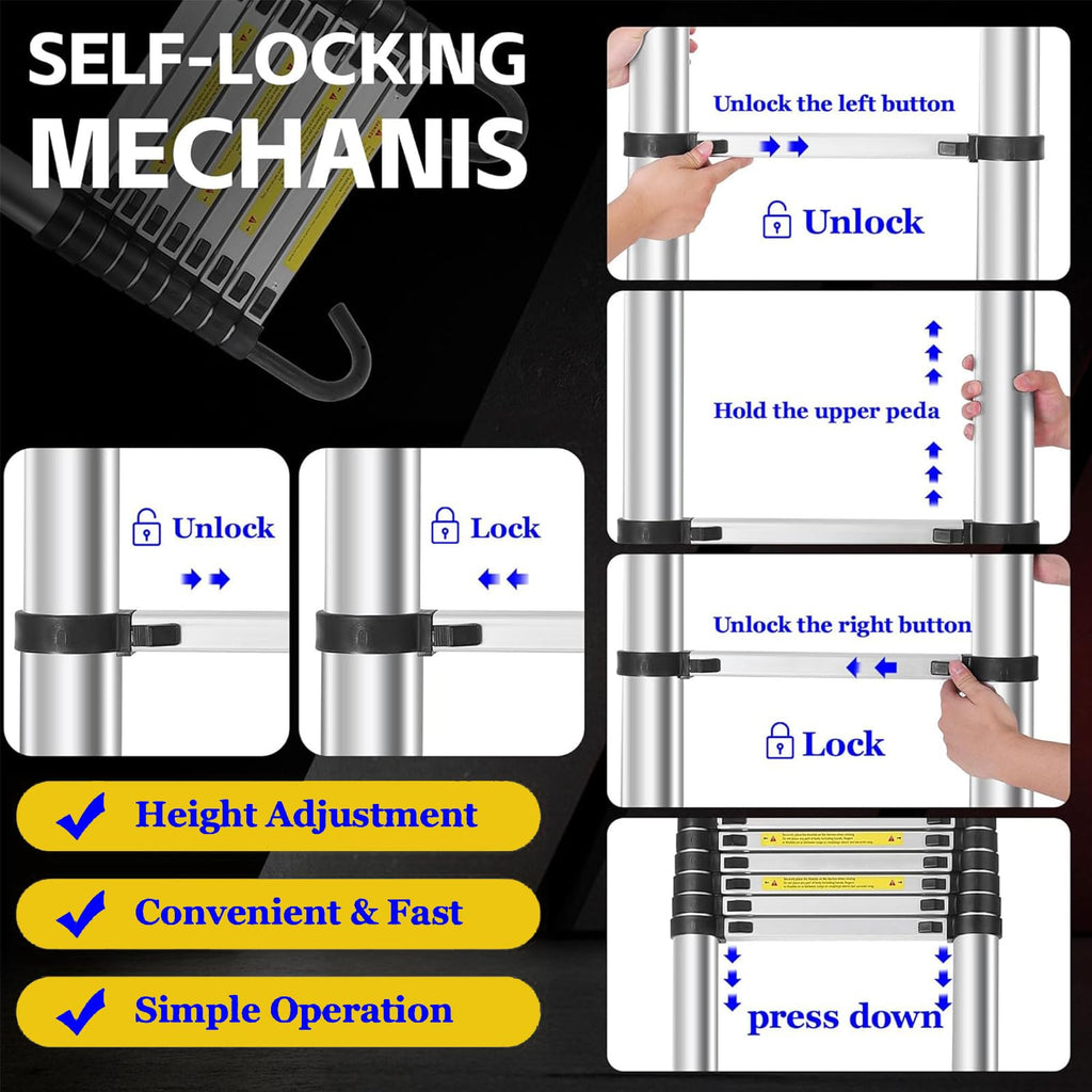 8.5 FT Aluminum Telescoping Ladder 330lbs A1289