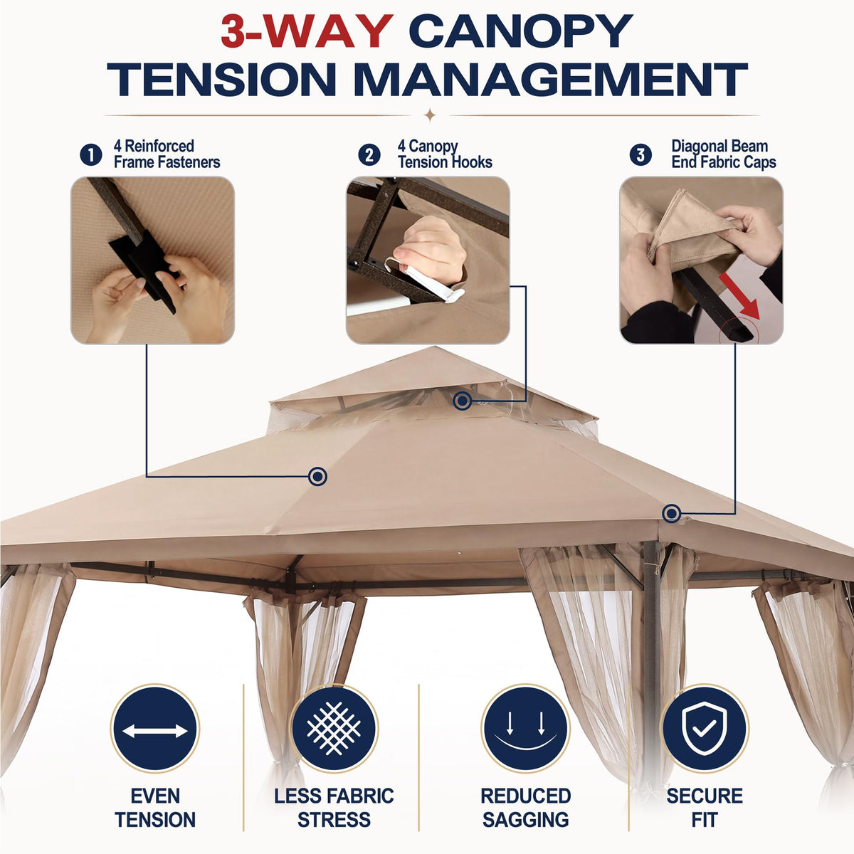 Khaki 9x9 Outdoor Patio Gazebo with Mosquito Netting X864