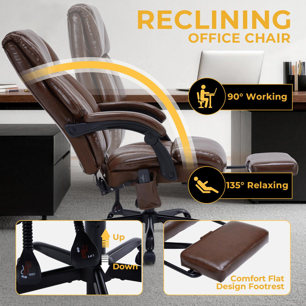 Brown Heated Massage Reclining Leather Office Chair with Foot Rest Z535