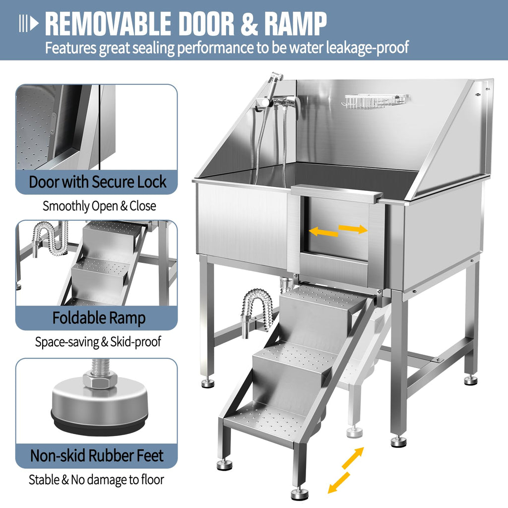 38" Stainless Steel Dog Grooming Tub with Stairs C5070