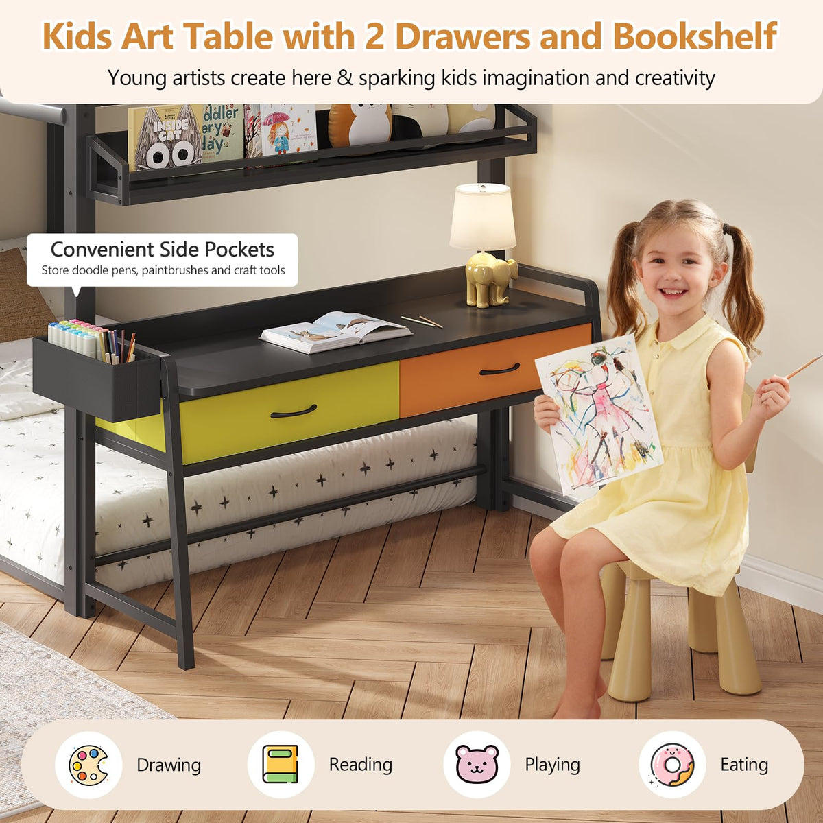 Twin Over Twin Bunk Bed with Desk and Drawers U853