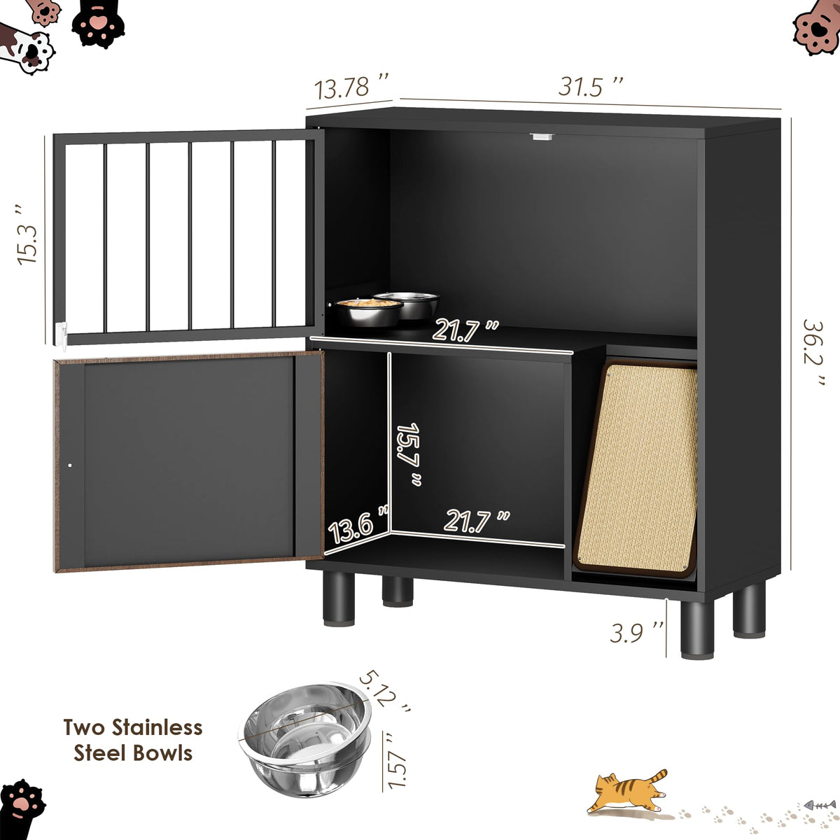 Black Metal Cat Feeding Cabinet C7450