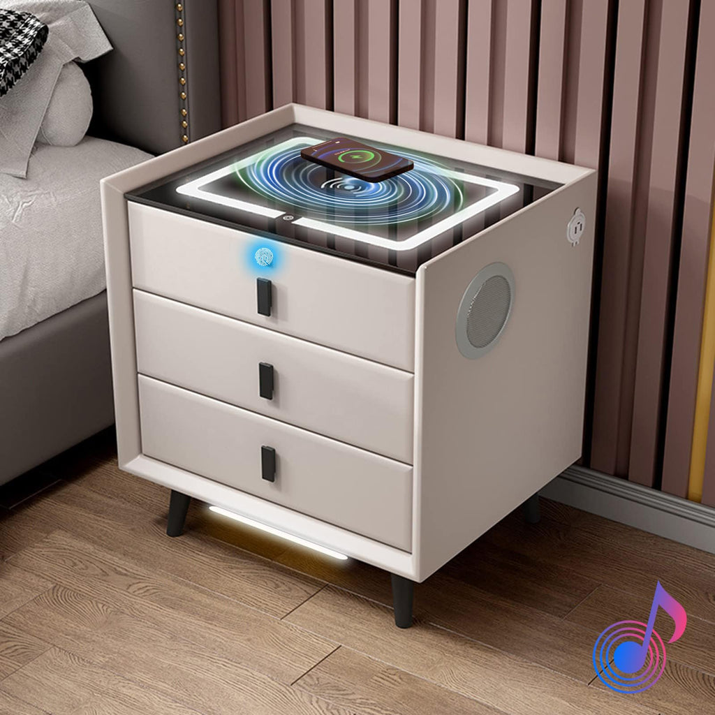 White 3 Drawer Bed End Table with Wireless Charging G86456