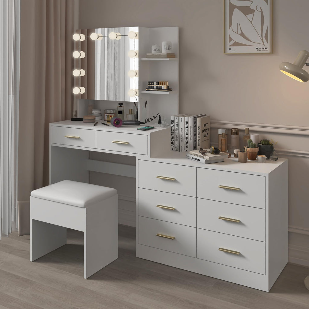 White Makeup Vanity Desk Set with 8 Drawers A976
