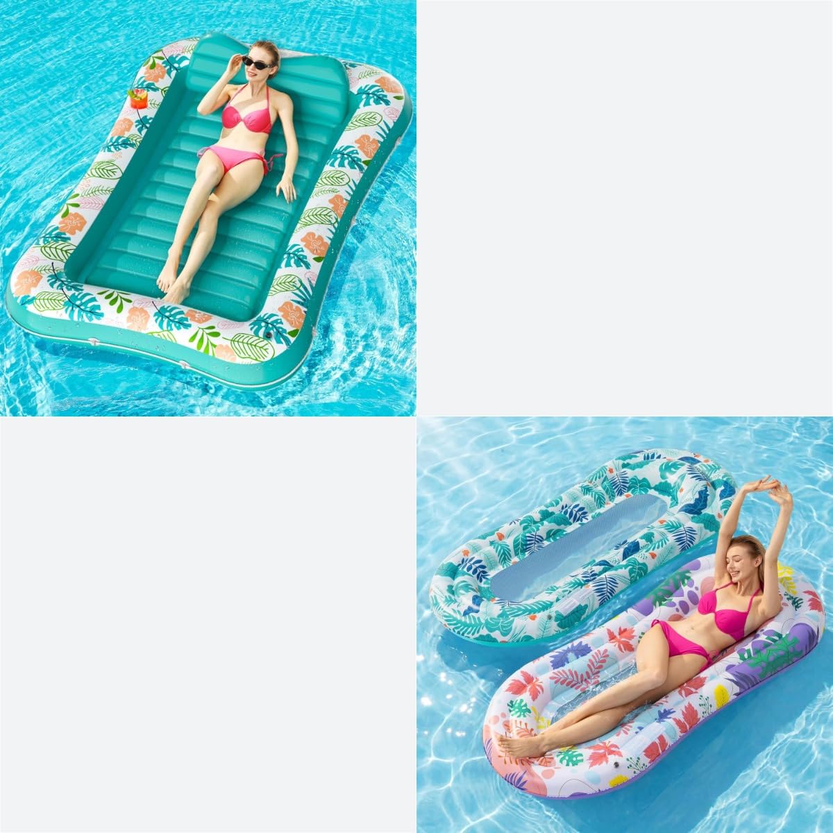 Inflatable Tanning Pool Lounger Float with Pillow & Cup Holder, 2 Pack O61479