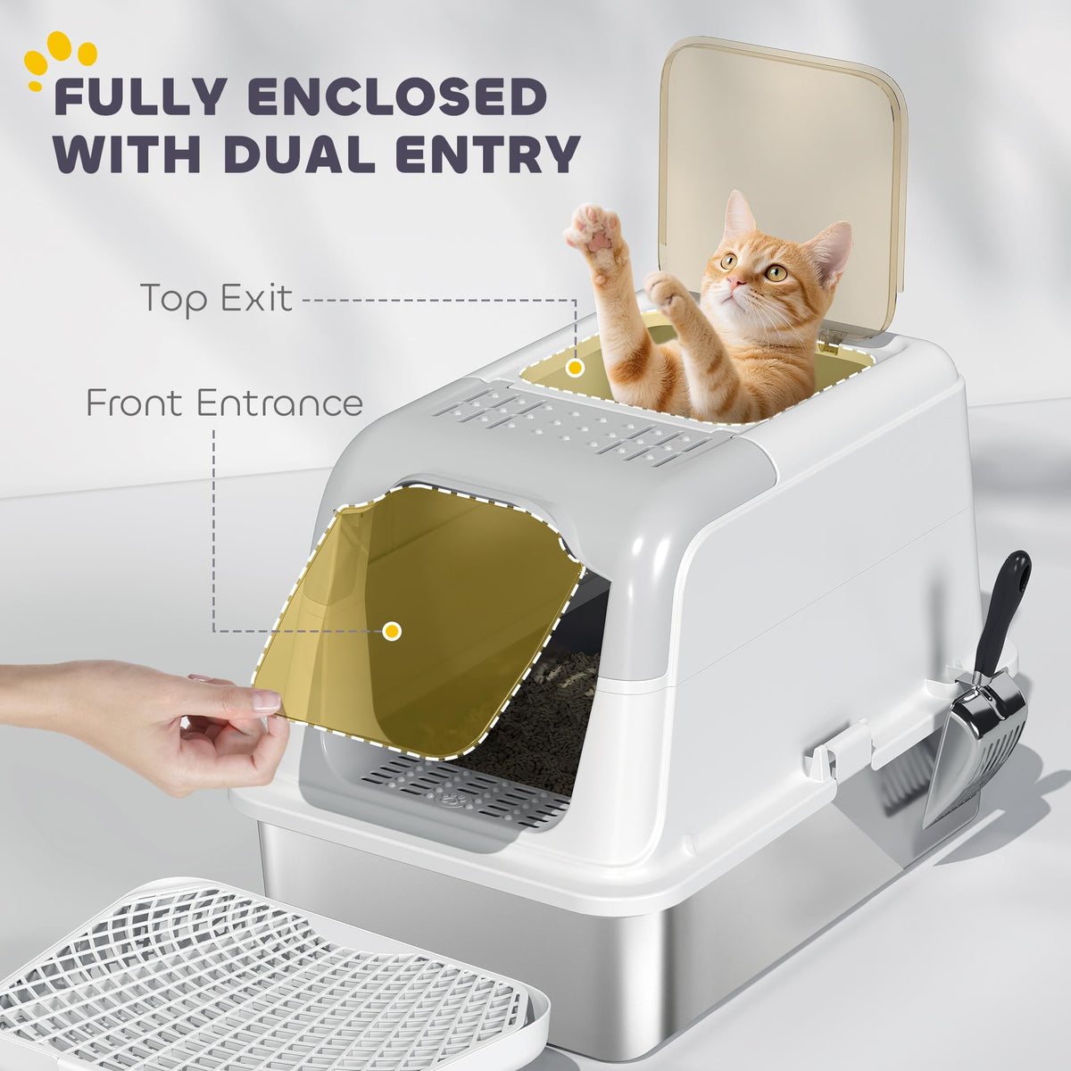 Extra Large Enclosed Stainless Steel Cat Litter Box H2208