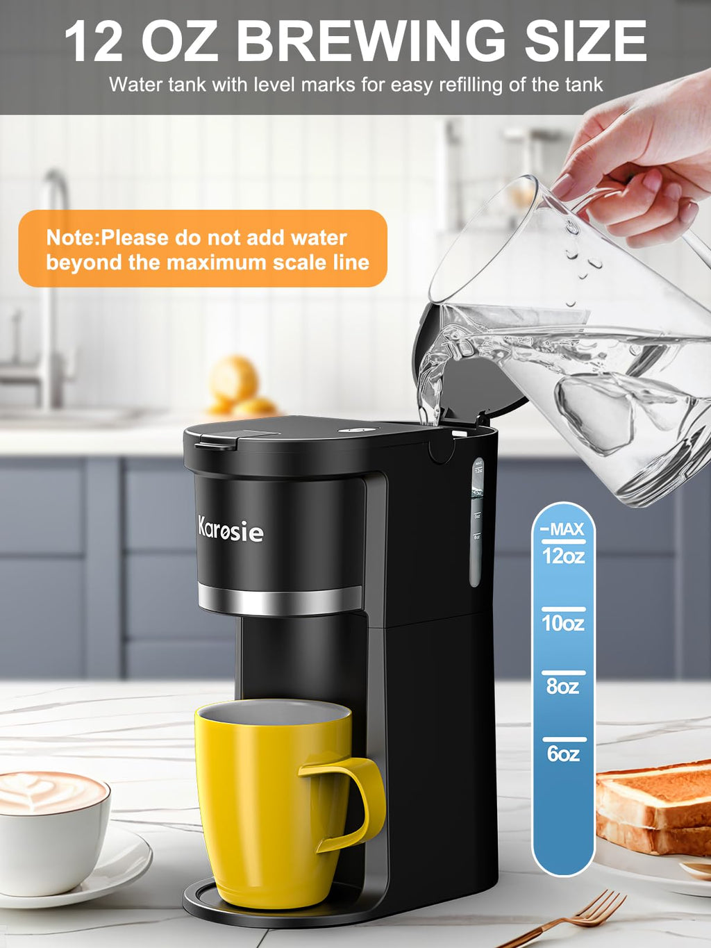 Single Serve Coffee Maker, 6-12 Oz, Black R144360