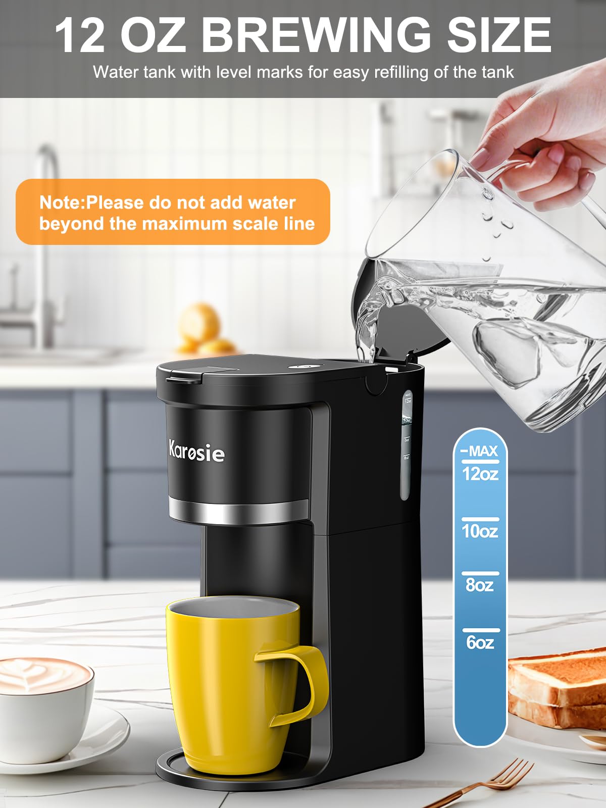 Single Serve Coffee Maker, 6-12 Oz, Black R144360