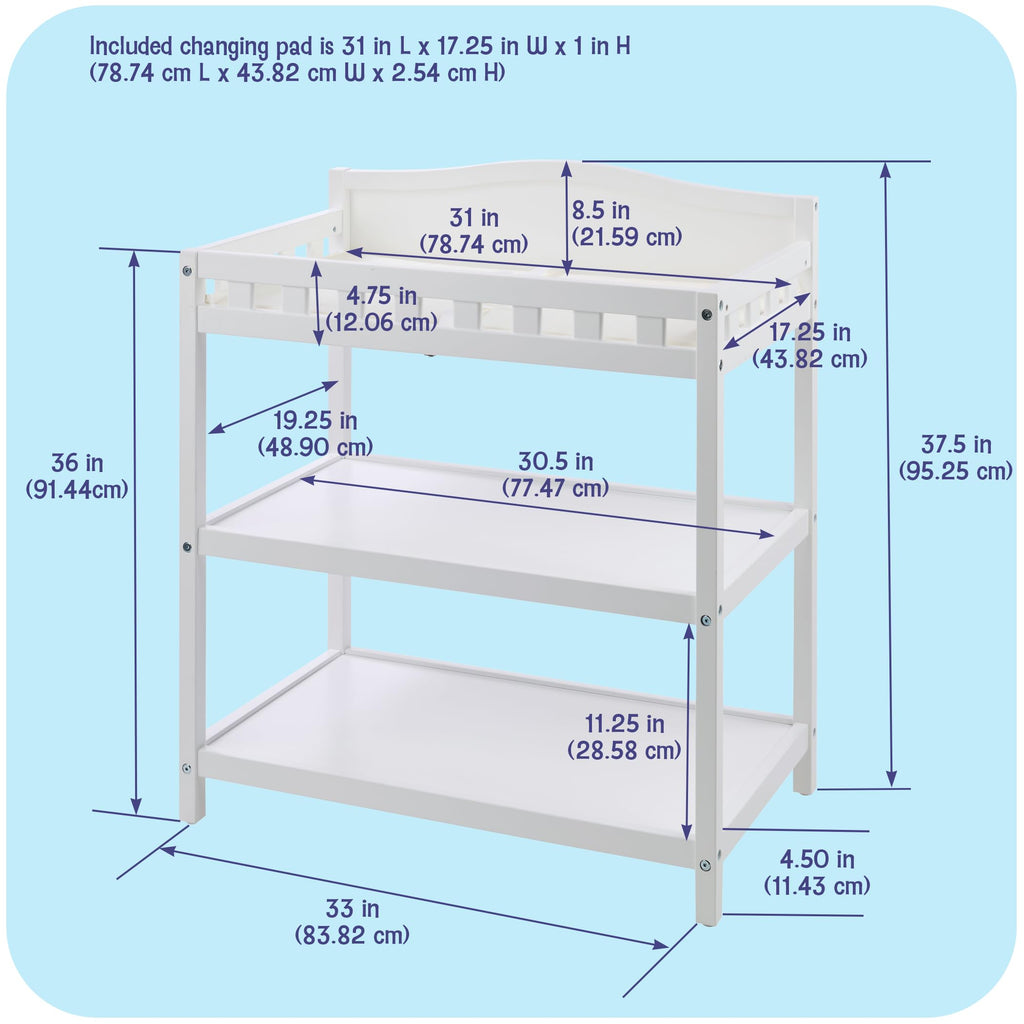 White Baby Changing Table with Pad & Storage Shelves C3740
