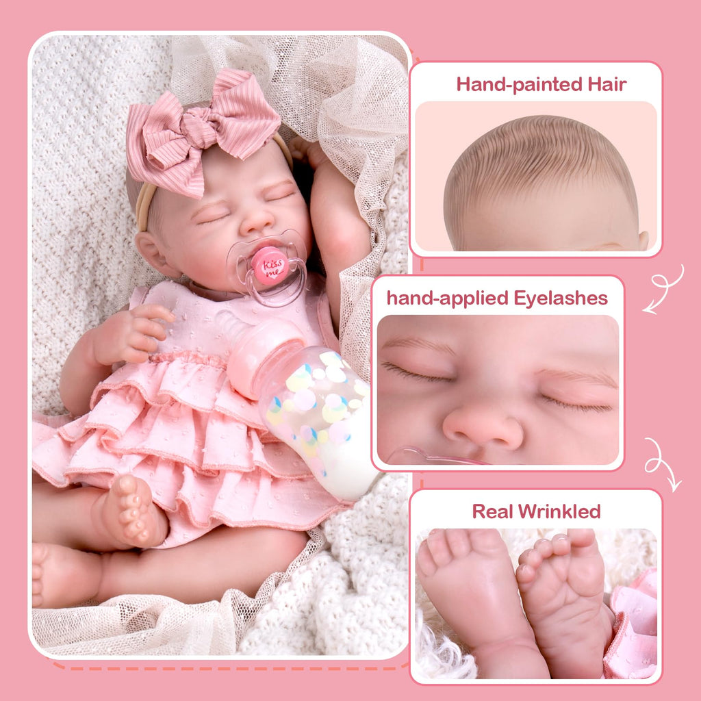 20'' Realistic Sleeping Newborn Girl Doll in Pink Dress D738