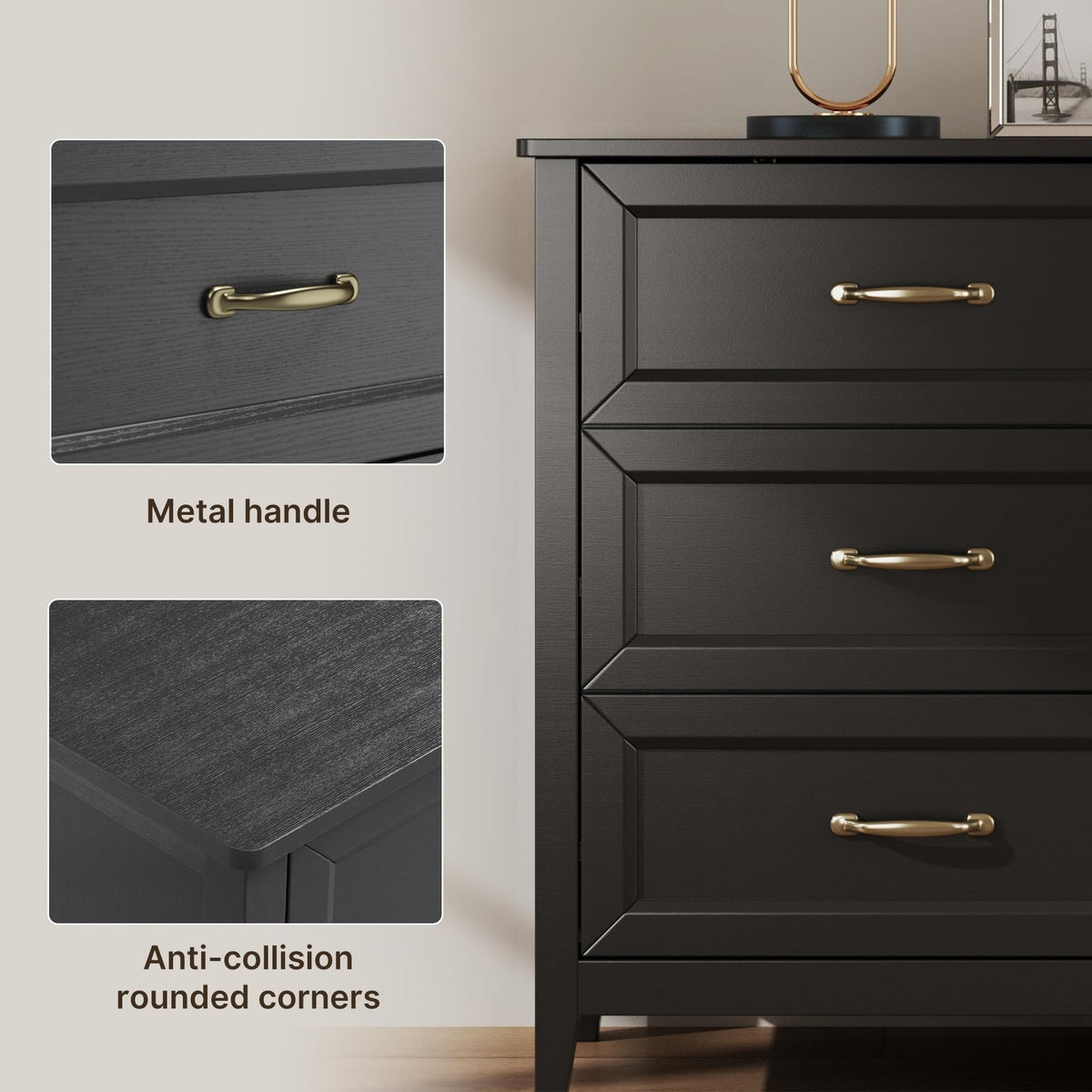 Black 6 Drawer Dresser L93313