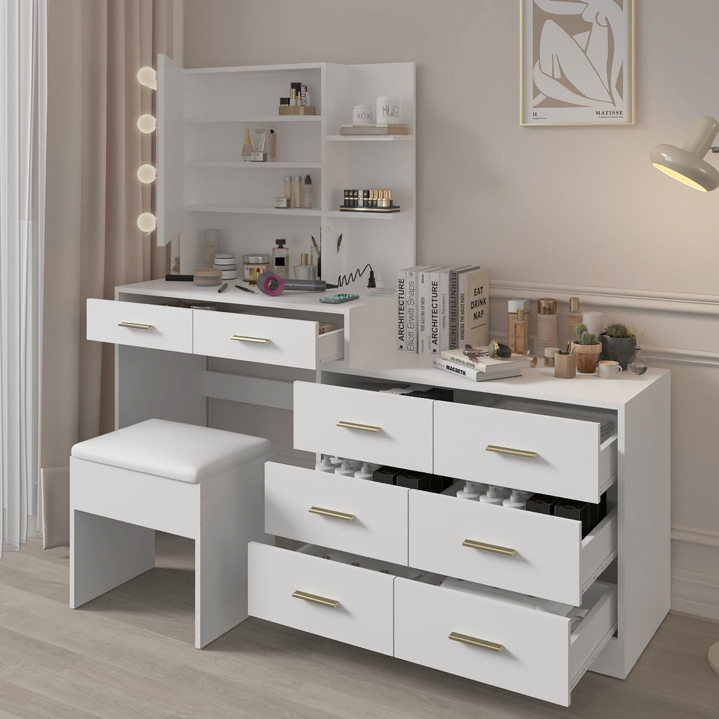 White Makeup Vanity Desk Set with 8 Drawers A976
