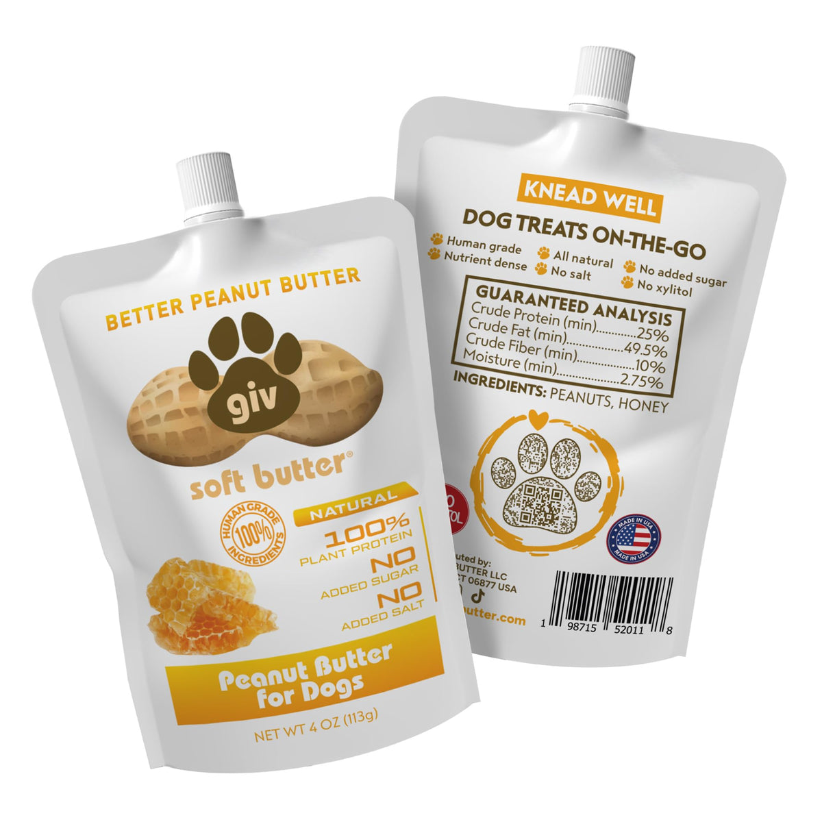 All Natural Peanut Butter for Dogs, 2 Ingredients, 4oz Pouches (6 Count) S6202