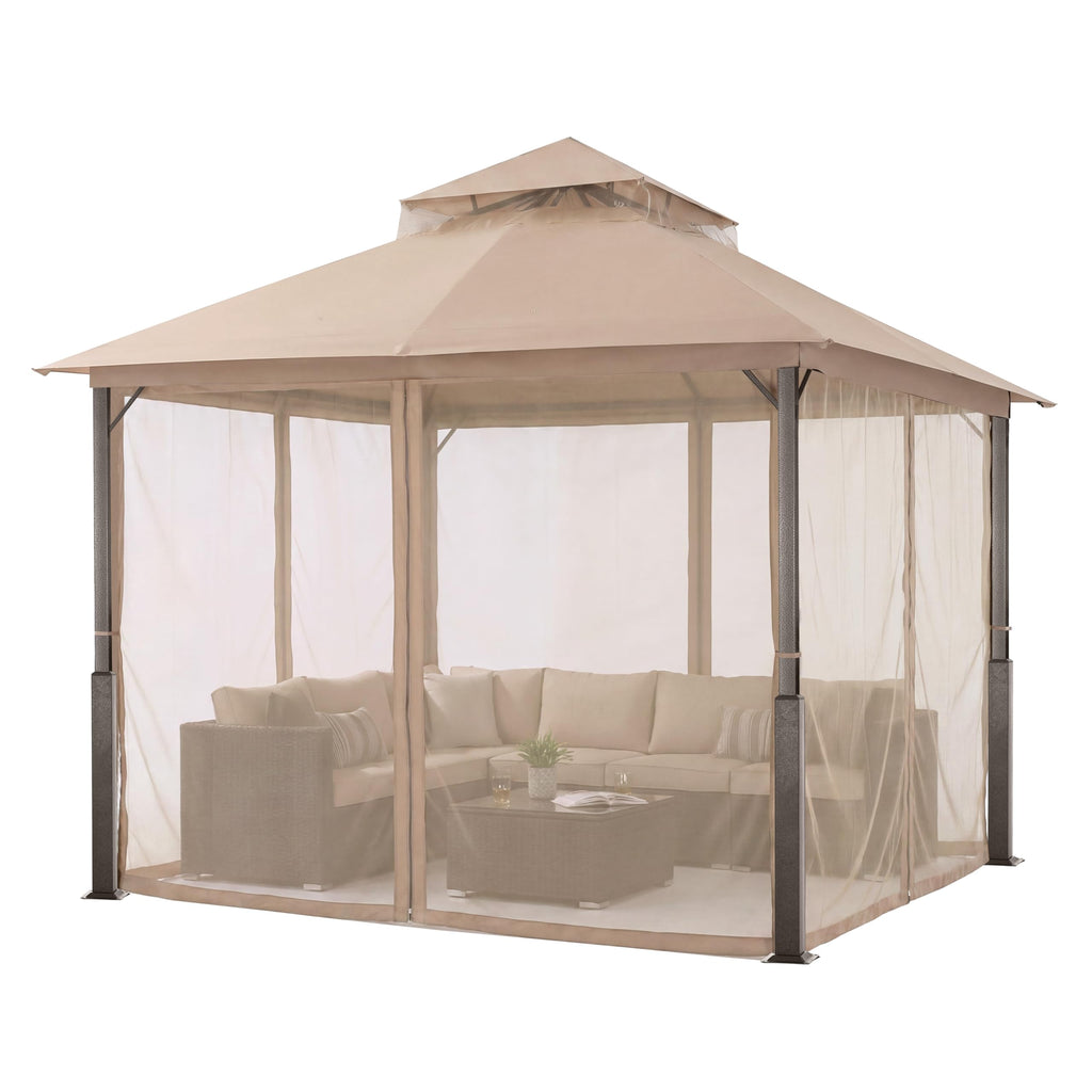 Khaki 9x9 Outdoor Patio Gazebo with Mosquito Netting X864