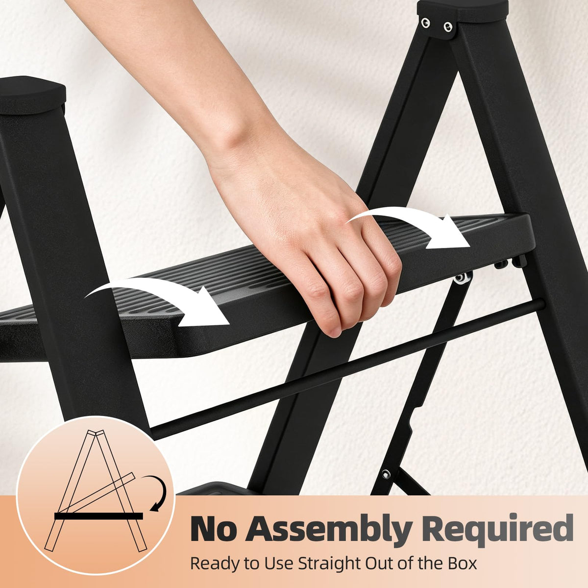 2 Step Folding Ladder with Non-Slip Wide Pedals and Safety Lock, Black G20166