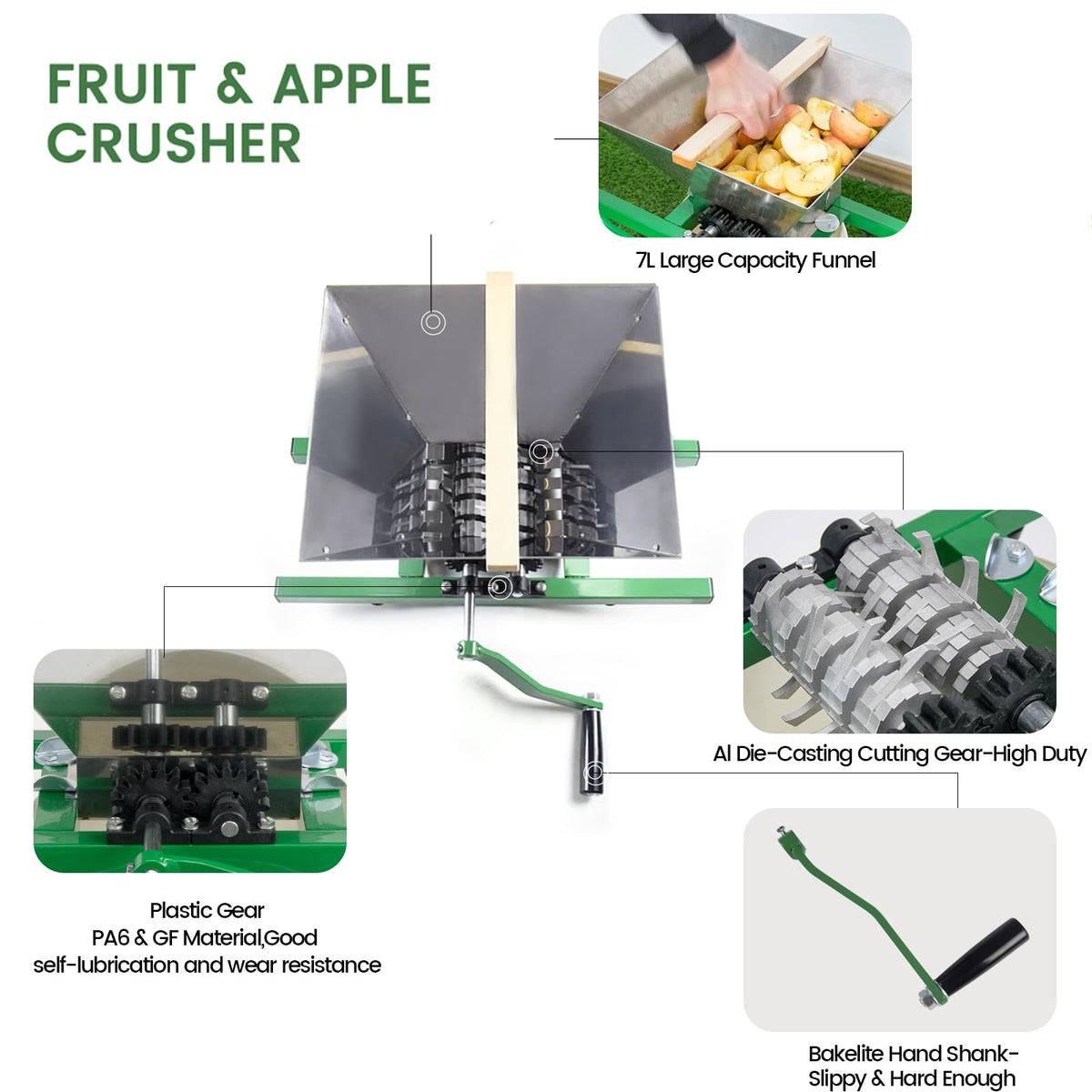 7L Manual Juicer Grinder Stainless Steel 1.8 Gallon Green V639